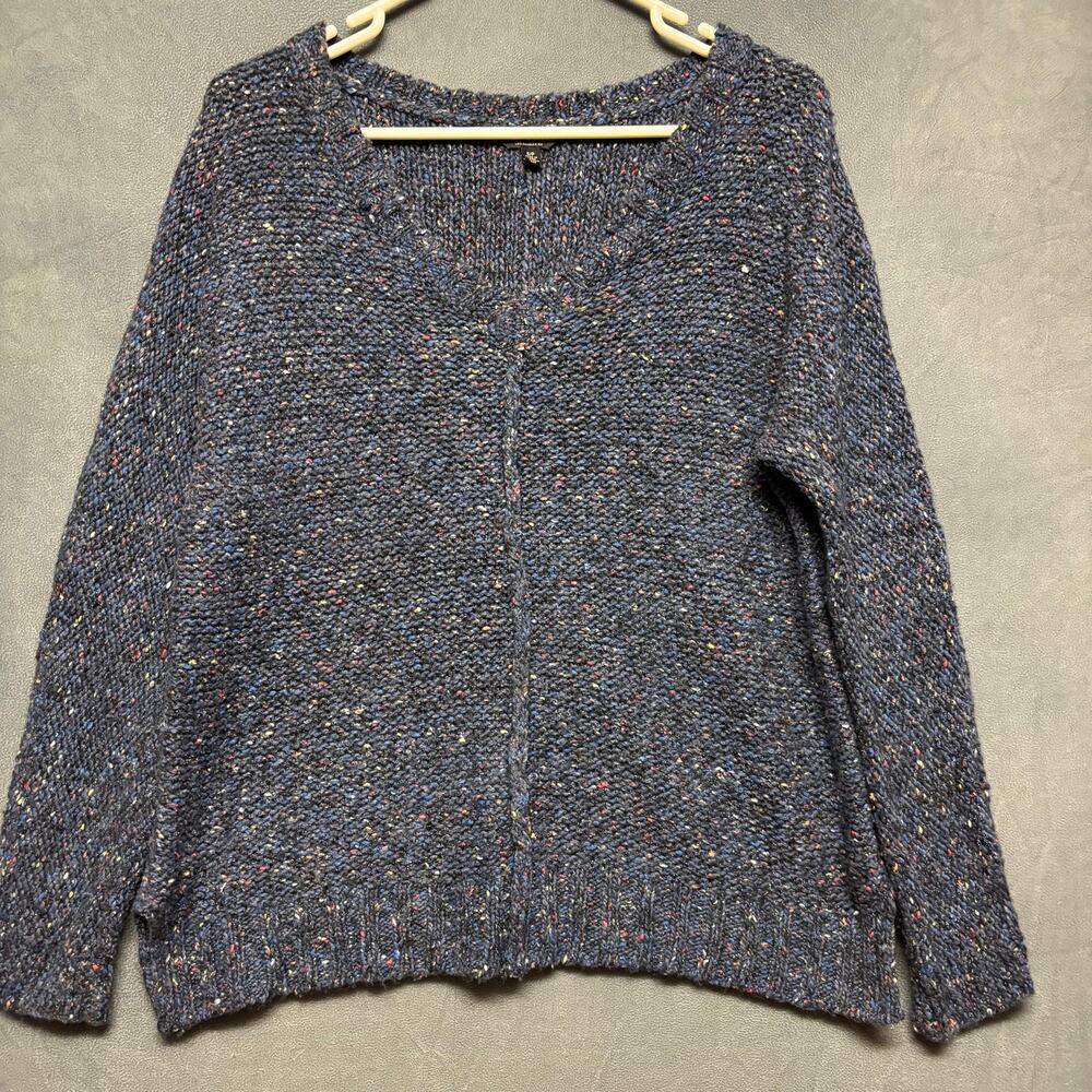 Lucky Brand V Neck Knit Sweater Multicolor Speckled Wool Blend Womens Spall Prep